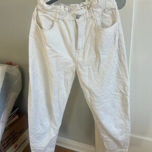 Zara Corduroy Pants Carrot Leg Ankle Length Ivory